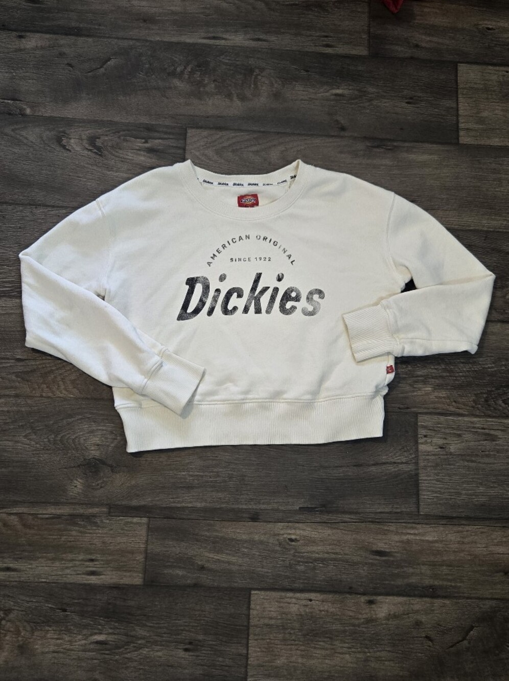 Dickies White Crop Top Crewneck Sweatshirt with Logo